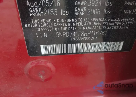 2017 Hyundai Elantra Se из США, поврежденный, VIN 5NPD74LF8HH116761